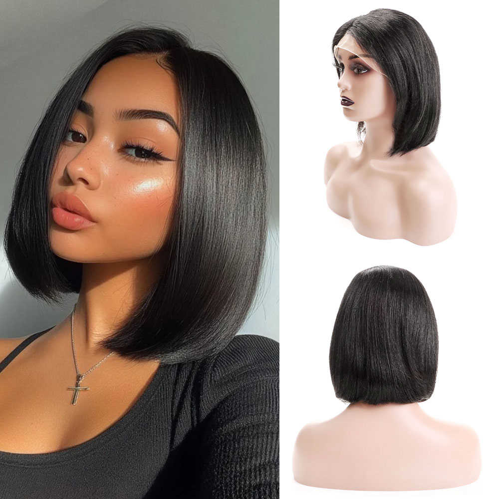 Wholesale Pre Plucked Human Hair Wigs Straight Short Bob 13*4 Lace Front Wigs