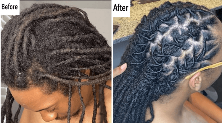 Retwist Locs before and after