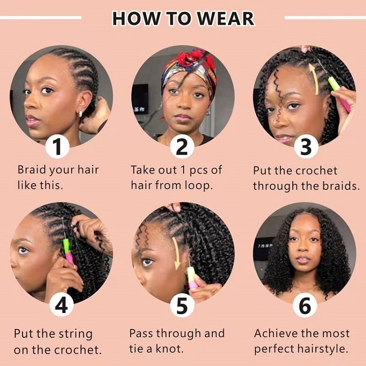 Crochet feather human hair inatall